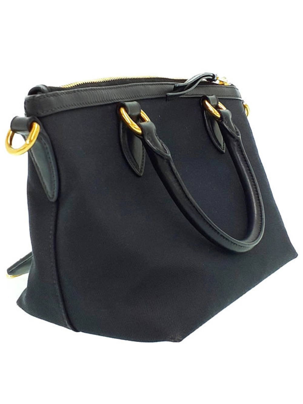 Prada Logo canvas 2Way Black Handbag Jacquard